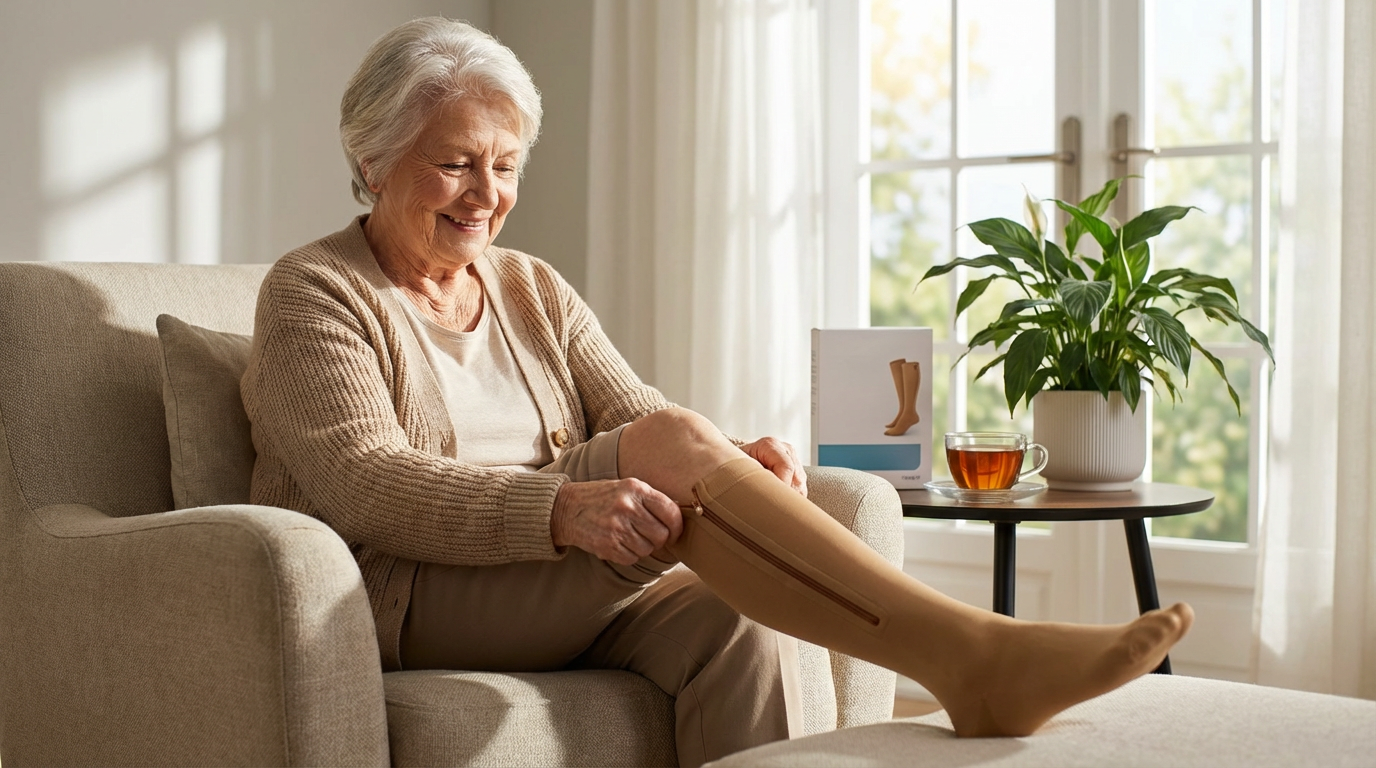 Medizinische Damenstrümpfe mit Kompressionsreißverschluss, Druckentlastung bei Krampfadern, Knieband